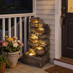Outsunny Outdoor Fountain With Led Lights, Cascading Waterfall Feature - thumbnail 9