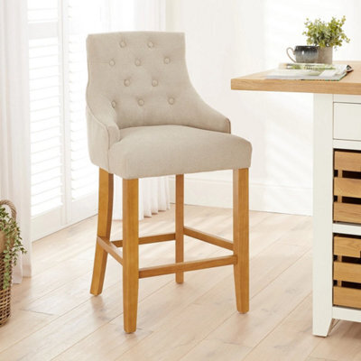 Bar Stool Luxury Natural Oatmeal Fabric Scoop Back Counter With Oak Legs - image 1