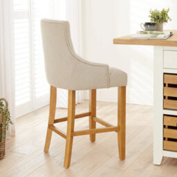 Bar Stool Luxury Natural Oatmeal Fabric Scoop Back Counter With Oak Legs - thumbnail 2