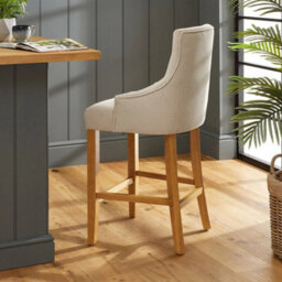Bar Stool Luxury Natural Oatmeal Fabric Scoop Back Counter With Oak Legs - thumbnail 4