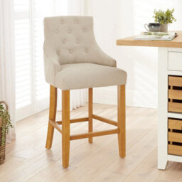 Bar Stool Luxury Natural Oatmeal Fabric Scoop Back Counter With Oak Legs - thumbnail 1
