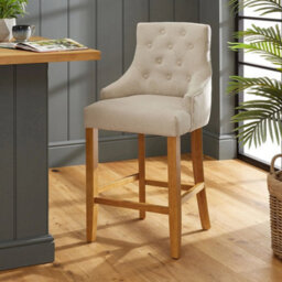 Bar Stool Luxury Natural Oatmeal Fabric Scoop Back Counter With Oak Legs - thumbnail 3
