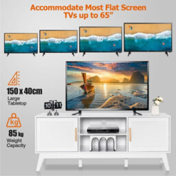 Gainoom White Tv Stand For Tvs Up To 65Inch Media Console Table W/ Adjustable Shelf 2-Door Cabinet - thumbnail 8