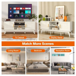 Gainoom White Tv Stand For Tvs Up To 65Inch Media Console Table W/ Adjustable Shelf 2-Door Cabinet - thumbnail 7