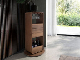 Angel Cerda Stylish Swiveling Walnut Bar Cabinet With Storage - thumbnail 2