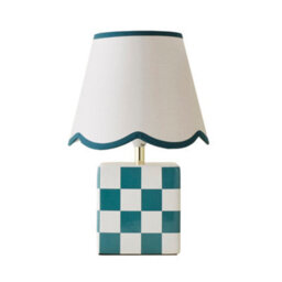 Valuelights Evie Forest Green Cube Checkered Base Ceramic Table Lamp With Scallop Tapered Shade - Led Bulb Included - thumbnail 2