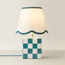 Valuelights Evie Forest Green Cube Checkered Base Ceramic Table Lamp With Scallop Tapered Shade - Led Bulb Included - thumbnail 6