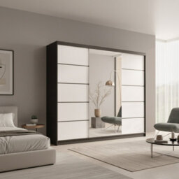 Etna 250 Large Sliding Door Wardrobe With Mirror For Contemporary Homes Black+White - thumbnail 1