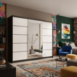 Etna 250 Large Sliding Door Wardrobe With Mirror For Contemporary Homes Black+White - thumbnail 2