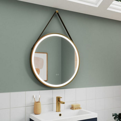 Dezine 800mm Round Brushed Brass Illuminated Mirror With Touch Sensor - image 1
