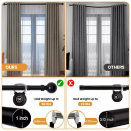 Aspire Homeware Plain Metal Curtain Pole With Ball Finials Extendable Rod 70-120 Cm (Matte Black) - thumbnail 6