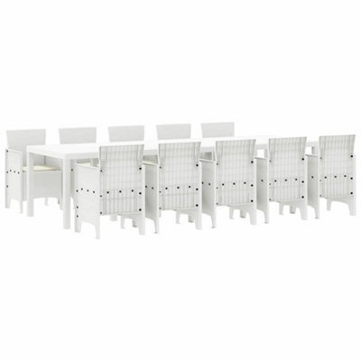 Berkfield Modern Garden Dining Set 11 Pcs White Poly Rattan And Steel