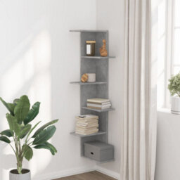 Berkfield Wall Corner Shelf Concrete Grey 36.5X36.5X140 Cm Engineered Wood - thumbnail 3
