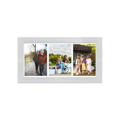 AK Frames 16X8 White Classic Multi Photo Frame With White Mount - Holds 3 Apertures (3X) 7X5 Photos - image 1