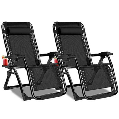 2X Heavy Duty Garden Reclining Zero Gravity Chair Adjustable Folding Sun Lounger - image 1