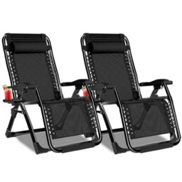2X Heavy Duty Garden Reclining Zero Gravity Chair Adjustable Folding Sun Lounger