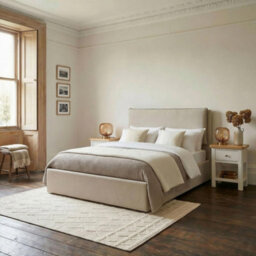 Furniturebox Uk Tilly Beige & Brown Herringbone Fabric Ottoman Double Bed Frame - thumbnail 1