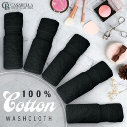Casabella Premium Quality 12 Black Face Towels 30X30Cm Highly Absorbent Face Cloth Set, 100% Combed Cotton 650 Gsm - thumbnail 2