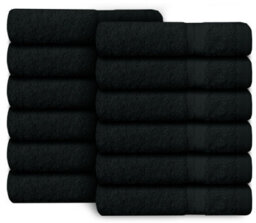 Casabella Premium Quality 12 Black Face Towels 30X30Cm Highly Absorbent Face Cloth Set, 100% Combed Cotton 650 Gsm