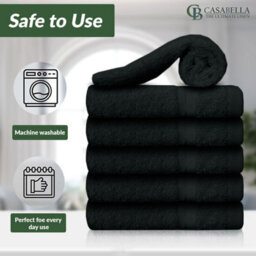 Casabella Premium Quality 12 Black Face Towels 30X30Cm Highly Absorbent Face Cloth Set, 100% Combed Cotton 650 Gsm - thumbnail 4