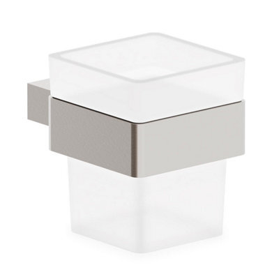 Plum&clay Emilia Wall Mounted Brushed Nickel Toothbrush Holder With Glass Tumbler - image 1