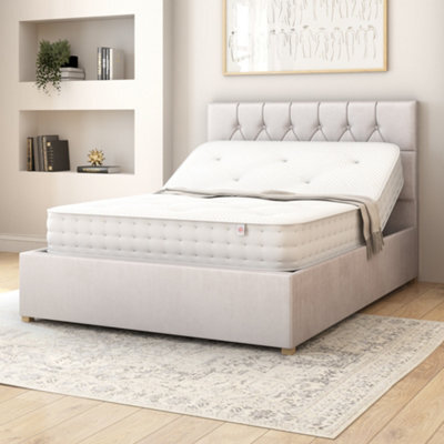 Aspire Olivier Electric Adjustable Bed Upholstered With Pocket Sprung Mattress Uk Made, Plush Light Silver, Size Superking - image 1