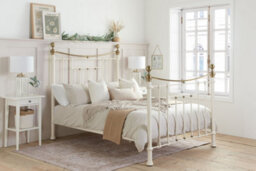 Save On Goods UK 5Ft King Size Traditional Metal Bed Frame,victorian,cream With Brass Finish, Bedstead