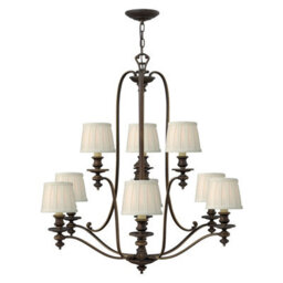 Elegant 9 Bulb Royal Bronze Chandelier Pendant Light With Led E14 60W Bulbs - thumbnail 1
