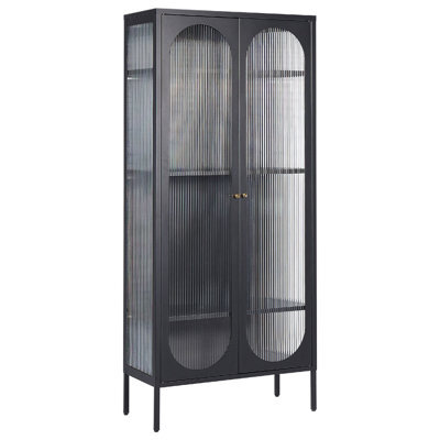 Beliani Glass Display Cabinet Foxton Metal 80 Cm Black - image 1
