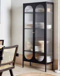 Beliani Glass Display Cabinet Foxton Metal 80 Cm Black - thumbnail 2