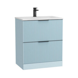 Royal Bathrooms Evora 700mm Powder Blue Fluted Floor Standing Bathroom Vanity Unit 2 Drawer Cabinet Storage With Stone Basin & Matt Black Handles - thumbnail 5