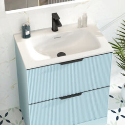 Royal Bathrooms Evora 700mm Powder Blue Fluted Floor Standing Bathroom Vanity Unit 2 Drawer Cabinet Storage With Stone Basin & Matt Black Handles - thumbnail 4