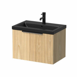 Affine 600mm Fluted Wall Hung Bathroom Vanity Unit Wood Black Ceramic Basin Soft Close - thumbnail 4