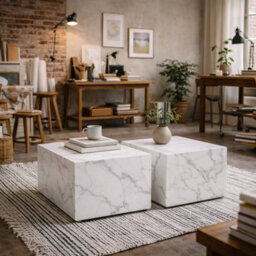 Wyld Haus Munkebo Set Of 2 White Carrara Marble-Effect Square Coffee Tables - thumbnail 2