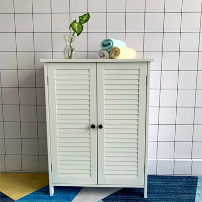 White Bamboo Multipurpose Standing 2 Door Bathroom Toilet Cabinet - image 1
