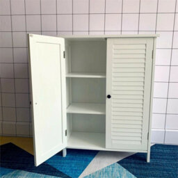 White Bamboo Multipurpose Standing 2 Door Bathroom Toilet Cabinet - thumbnail 5