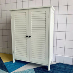 White Bamboo Multipurpose Standing 2 Door Bathroom Toilet Cabinet - thumbnail 6