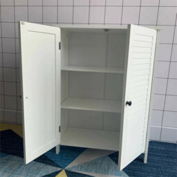 White Bamboo Multipurpose Standing 2 Door Bathroom Toilet Cabinet - thumbnail 4