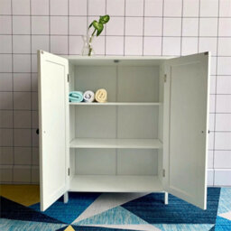 White Bamboo Multipurpose Standing 2 Door Bathroom Toilet Cabinet - thumbnail 3