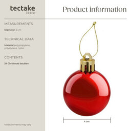 Tectake Christmas Baubles - 24-Piece Set In Red  - Red - thumbnail 6