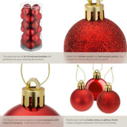 Tectake Christmas Baubles - 24-Piece Set In Red  - Red - thumbnail 5