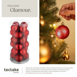 Tectake Christmas Baubles - 24-Piece Set In Red  - Red - thumbnail 4