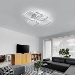 60W Led Ceiling Lights White Squares Design Chandelier 6500K Fixture Living Room - thumbnail 2