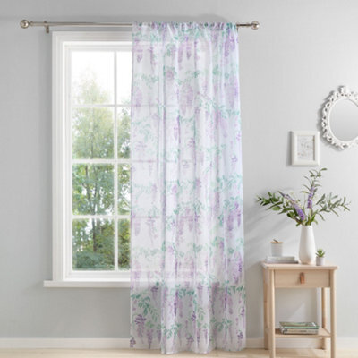 Dreams & Drapes Wisteria Hand Painted Wisteria Print Lilac Voile Panel - image 1