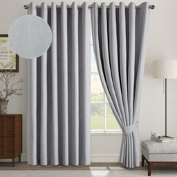 Ameha Plain 100%linen Blackout Curtain Thermal Insulated Thick Winter Warm Summer Energy Saving 66X90',silver Curtain Pair With Tie Back - thumbnail 2