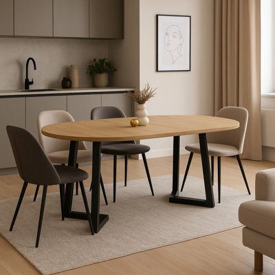 Arian Modern Extendable Dining Table 100-180X100 Cm Stylish Stone Oak And Black Design With Wooden Legs - image 1