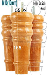 L&F 4 Replacement Furniture Feet Golden Oak Stain Turned Wooden Legs 165mm High Settee Chairs Sofas Footstools M10 (10mm) Tsp2071