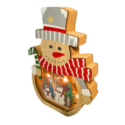 Snowtime Wooden Christmas Decoration Warm White Led Light Up Festive Snowman Scene 20Cm - thumbnail 4