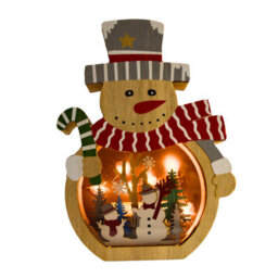 Snowtime Wooden Christmas Decoration Warm White Led Light Up Festive Snowman Scene 20Cm - thumbnail 1