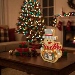 Snowtime Wooden Christmas Decoration Warm White Led Light Up Festive Snowman Scene 20Cm - thumbnail 6